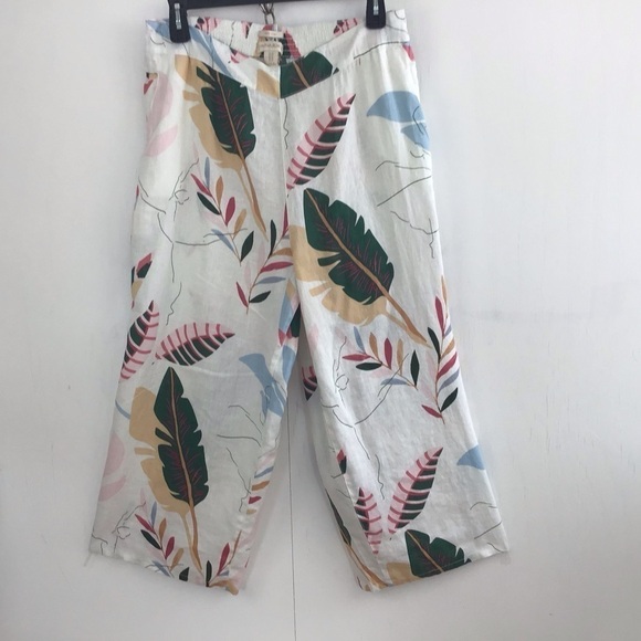 Cynthia Rowley linen machine washable Curve leaf print flat front pants 1X NWT - Picture 3 of 9